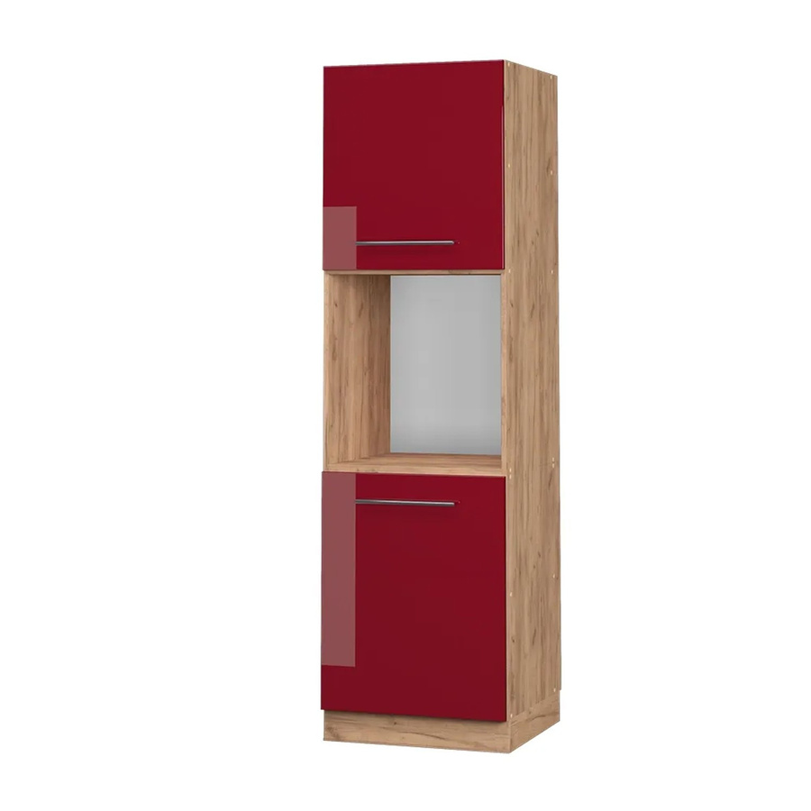Vicco Herdumbauschrank Fame-Line Bordeaux Hochglanz Goldkraft Eiche mit Soft-Close-Türen und offenen Regalen B/T/H: 60,03 x 58,0 x 206,0 cm - Bild 2