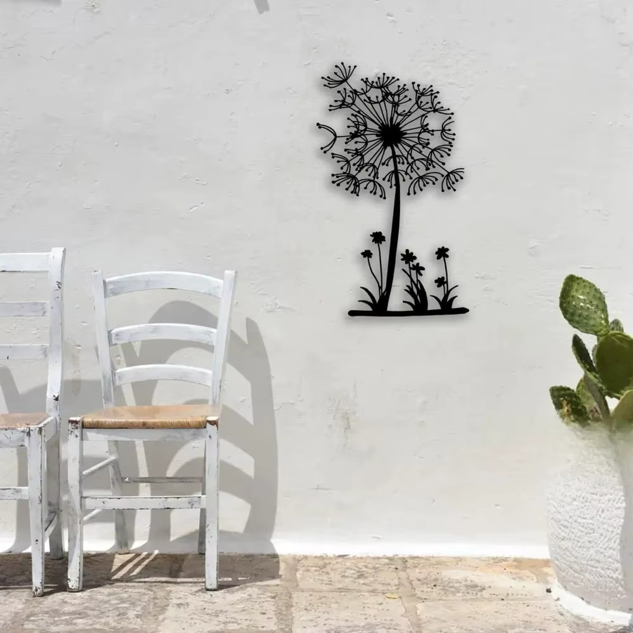 CIFBUY Metall-Wandkunst Löwenzahn in Schwarz als florale Landhaus-Dekoration - Bild 3
