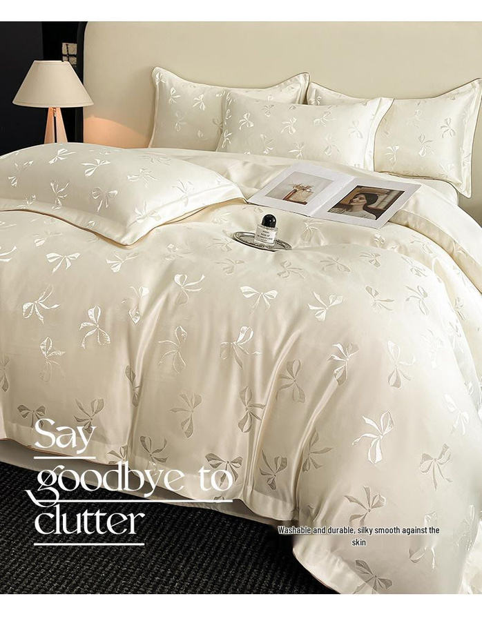 TrendVibeCN Tencel Jacquard Bettwäsche-Set mit Schleifendesign, 4-teilig, Bettbezug B: 240 cm, H: 220 cm - Bild 4
