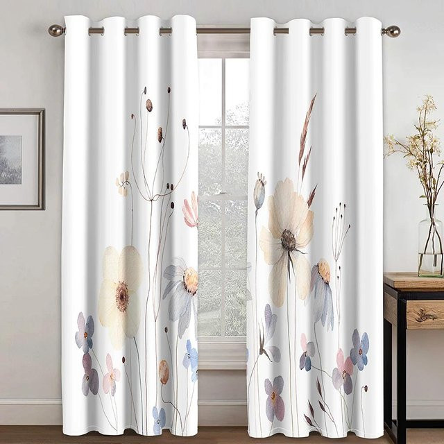 Yiran Furniture Fenstervorhänge mit Blumenmuster und 3D-Digitaldruck, 2er-Set, halbtransparent, Mehrfarbig, B: 55 cm, H: 120 cm - Bild 1