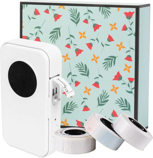 AIMO D35 Mini-Thermo-Etikettendrucker mit Bluetooth-Verbindung, All-in-One Taschengerät in Weiß inklusive 3 Etikettenrollen - Bild 1