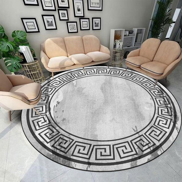 Runder Wohnzimmerteppich JGJG in Grau, Waschbarer und Rutschfester Teppich mit Geometrischem Design, Durchmesser: 120 cm - Bild 1