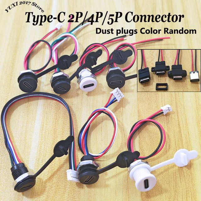 YuXi USB-C Panel-Installationsstecker mit PH2.0 Anschlusskabel und Staubschutzkappe, Schwarz - Bild 1