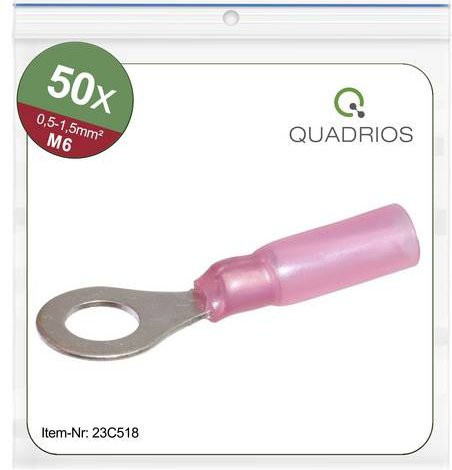 Quadrios 23C518 Ringkabelschuh Teilisoliert Rot, Querschnitt max. 1,5mm², Loch-Ø 6,5mm, 50 Stück - Bild 1