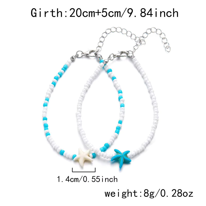 Rinhoo Fußkettchen-Set, Blau, Perle, Unisex - Bild 5
