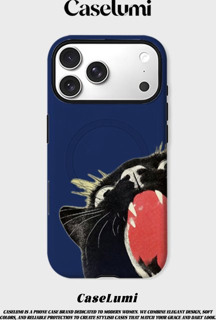 CaseLumi Matte Bumper MagSafe Schutzhülle für iPhone 17 16 15 14 13 Pro Max mit Silly Black Cat Design in Blau - Bild 1