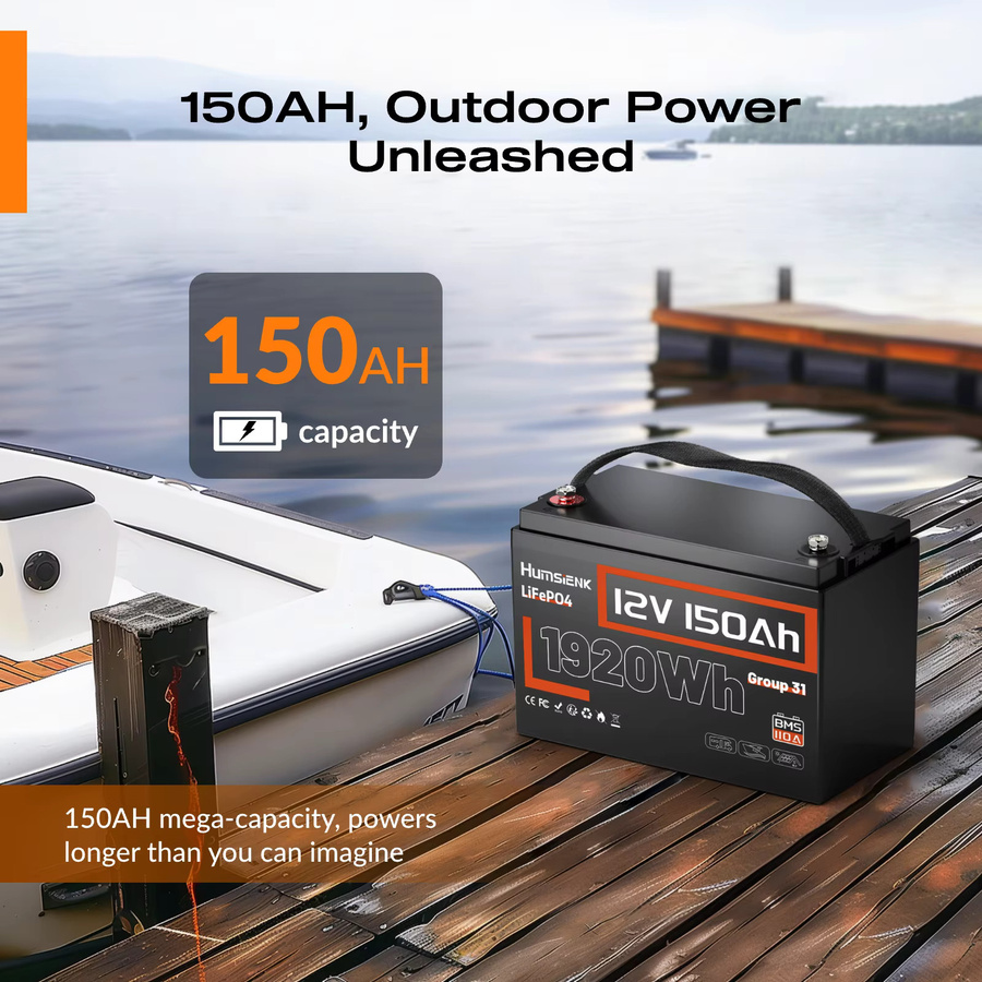 Humsienk 12V 150Ah LiFePO4 Lithium-Batterie mit 110A BMS, 1920Wh, Schwarz - Bild 3