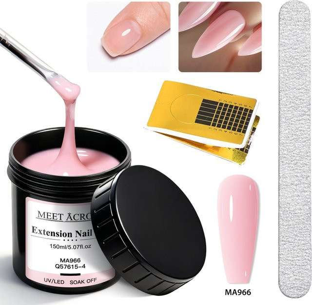 MEET ACROSS Builder Nail Gel Set, Rosa Weiß, 3 x 150 ml, Glänzend - Bild 1