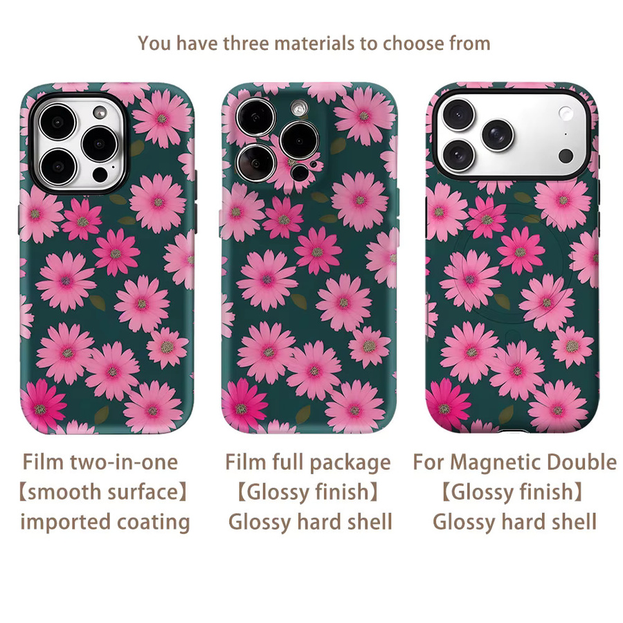 Potdemiel Robuste Handyhülle mit rosa Gänseblümchen auf Türkis für iPhone 13 bis 17 Pro Max Plus mit Magnetfunktion - Bild 2