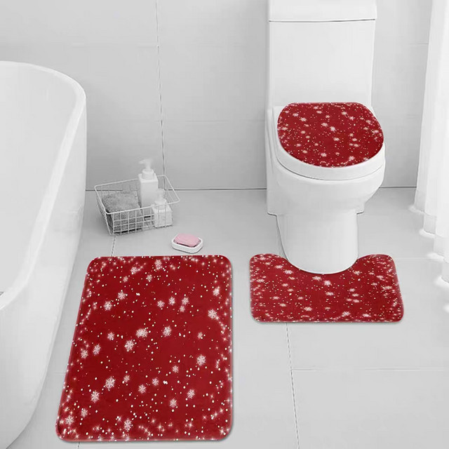 VIKAMA 3-teiliges Weihnachts-Badezimmer-Set mit Bodenmatten, rot mit Sternen, wasserabsorbierend und rutschfest - Bild 1
