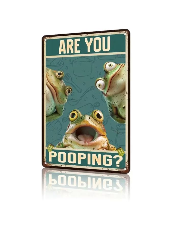 CIFBUY Lustiges Frosch-Badezimmerschild Are You Pooping Vintage-Metalldekor für die Wand, Breite: 30,5 cm, Höhe: 20,3 cm - Bild 6