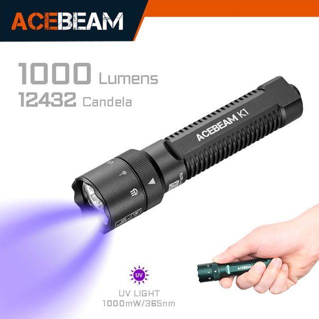 ACEBEAM UV-Taschenlampe K1-HI USB wiederaufladbare LED-Taschenlampe für EDC mit 1000 Lumen, kompatibel mit AA- und Lithiumbatterien - Bild 1