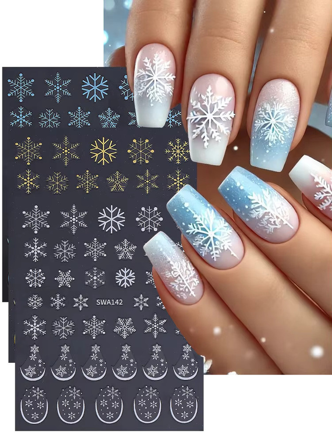 SWEET TREND Nagelkunst-Aufkleber, Schneeflocken, Weißgold, Blau, Glänzend - Bild 5