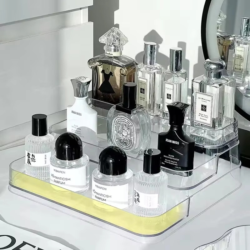 3-stöckiges Desktop-Parfümregal aus transparentem Kunststoff als Kosmetik-Organizer und Gewürzregal, Breite: 26,5 cm, Tiefe: 10,5 cm - Bild 3
