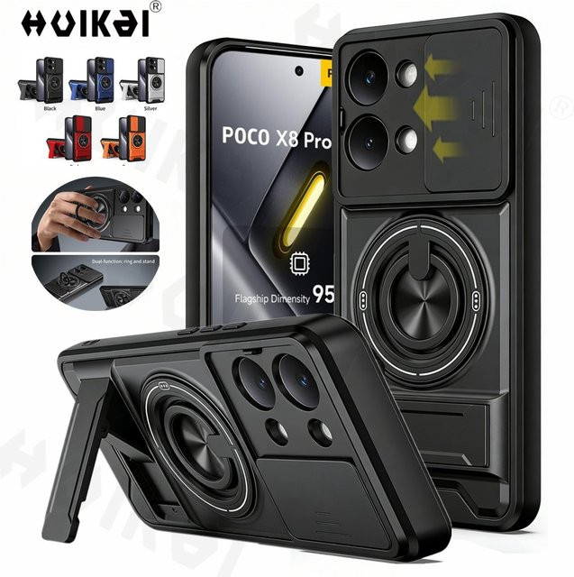 Xiaomi Poco X8 Pro Max Schutzhülle mit magnetischem Ständer und Schiebe-Kameraschutz in Schwarz - Bild 1