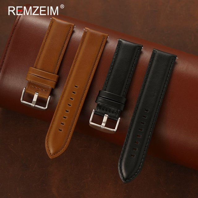 REMZEIM Uhrenarmband Kalbsleder, Schwarz, Herren, 20 mm, 22 mm - Bild 1