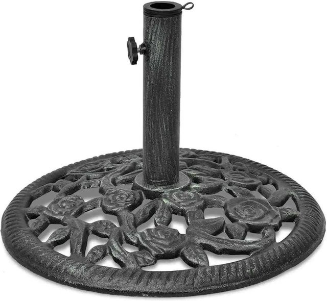 vidaXL Sonnenschirmständer aus Gusseisen in Schwarz und Grün, Durchmesser: 48 cm, Gewicht: 12 kg - Bild 1