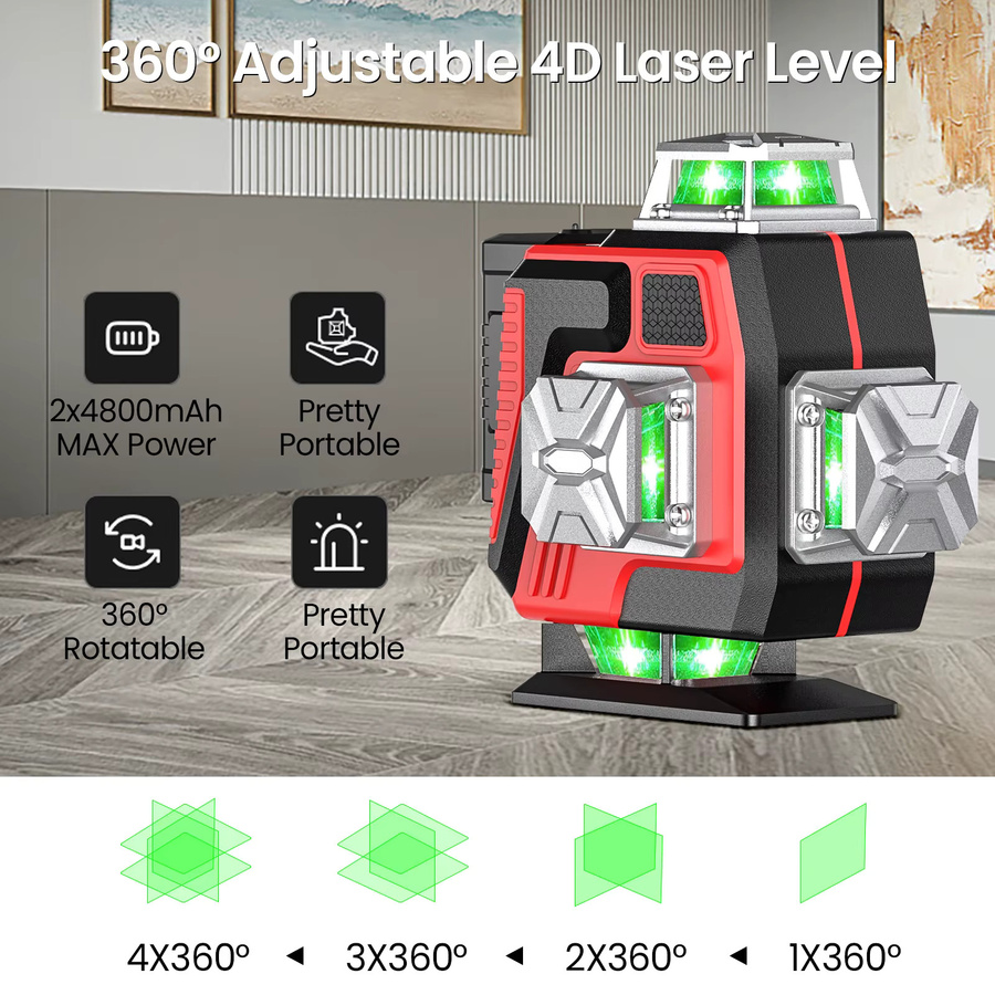 Seeiswork 4D-Laser-Nivelliergerät mit 16 grünen Linien für hochpräzise Wandlinienverlegung - Bild 4