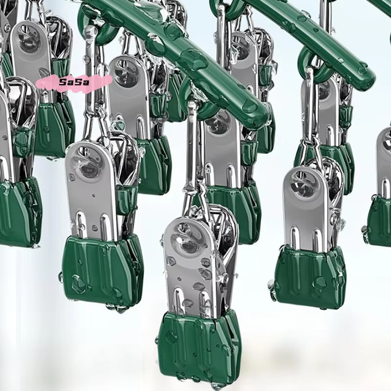 YOWEI Edelstahl-Wäscheständer in Silber oder Grün mit 10 Metallklammern und Halterungshaken - Bild 2