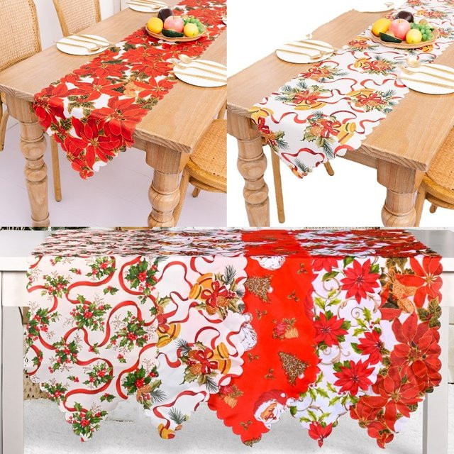 Ataozhekou Tischläufer aus Polyester in Rot für Weihnachten und Silvester - Bild 1