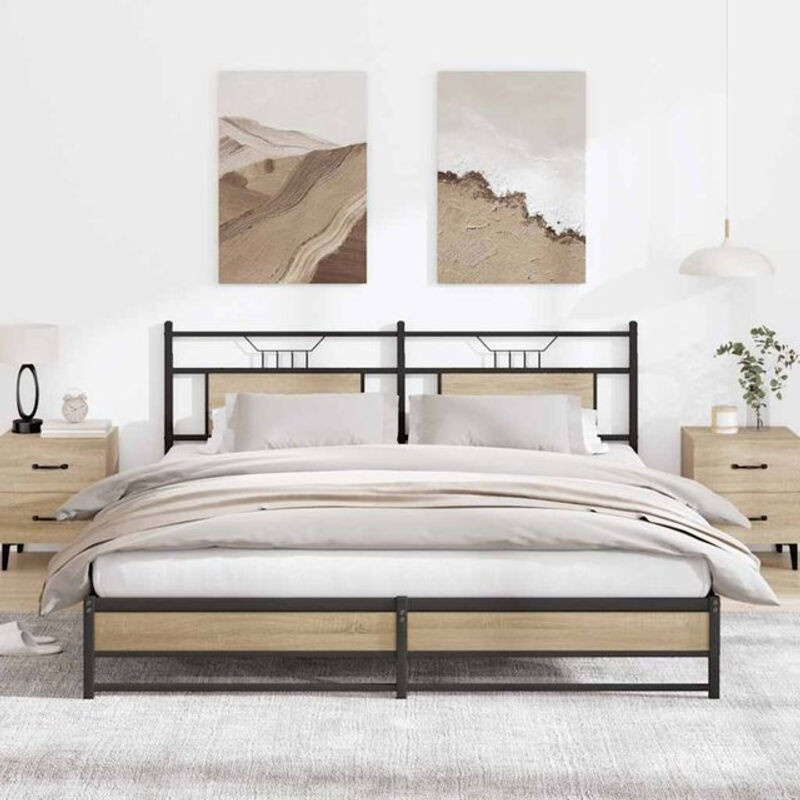 Metallbett Vidaxl im Industrial Design aus Stahl in Sonoma-Eiche Natur, B/T/H: 180 x 200 cm - Bild 1