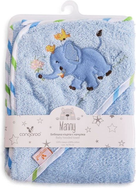 Cangaroo Baby-Kapuzenhandtuch Manny aus Baumwolle in Blau, B/B: 76 x 76 cm - Bild 1