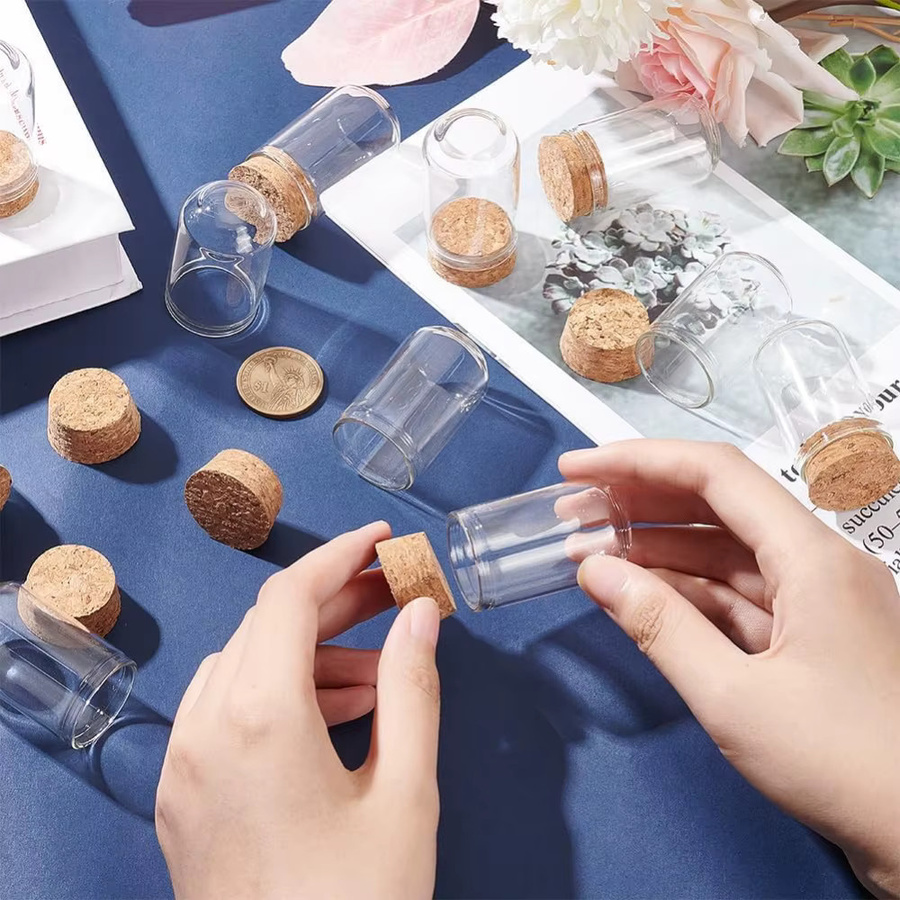 30 Stück transparente Glasgefäße mit Korkverschluss, 20 ml Volumen, runde Cloche-Kuppel-Dekorationsflaschen für Partygeschenke und Kunstprojekte - Bild 2