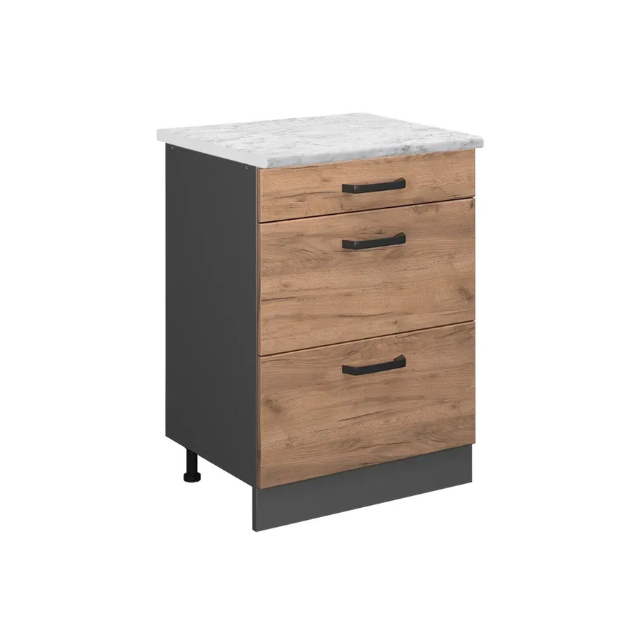 Vicco R-Line Schubladenschrank für die Küche in Goldkraft Eiche und Anthrazit mit Marmor-Optik, Breite: 60 cm - Bild 2