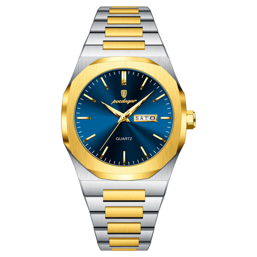 POEDAGAR Armbanduhr Edelstahl, Quarz, Blau, Herren - Bild 7