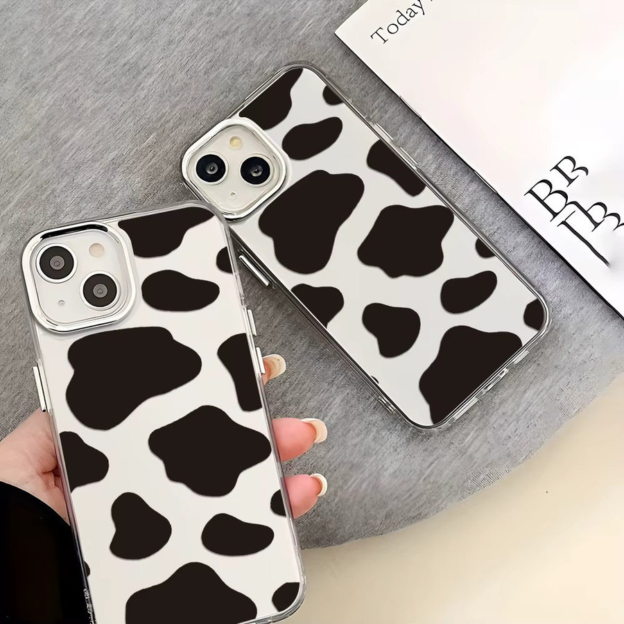 Silikon Handyhülle mit Retro Kuh Muster und silbernem Objektivrahmen für iPhone 11 bis iPhone 17 Pro Max in Multicolour - Bild 4