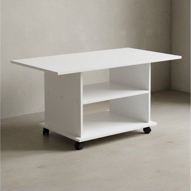 Couchtisch SEGRE von KADIMA DESIGN in Weiß mit 2 Ablageflächen und Rollen, B: 95 cm, T: 51 cm, H: 54 cm - Bild 1