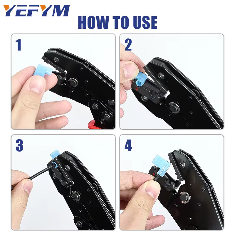 YEFYM Crimpzange YF-07FL für vorisolierte Flaggenklemmen und rechtwinklige Spatenstecker 18–13 AWG (1–2,5 mm2) - Bild 6