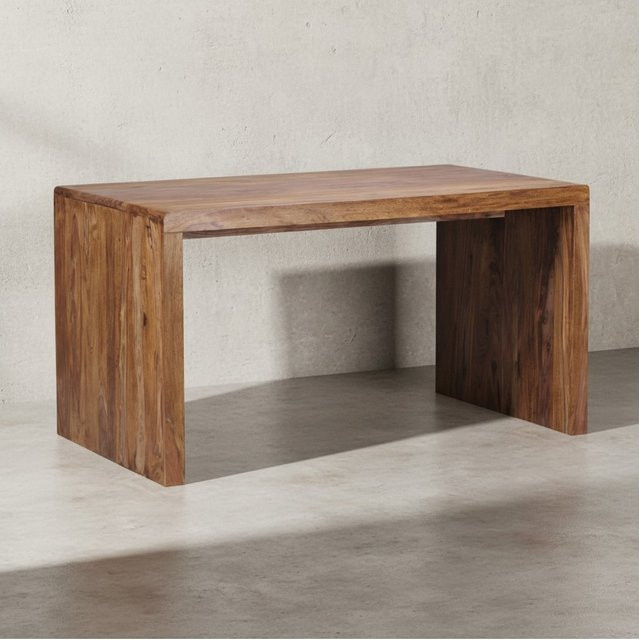 KADIMA DESIGN Schreibtisch TEKO aus Massivholz Sheesham in Braun mit abgerundeten Ecken, B/T: 140 x 80 cm - Bild 1