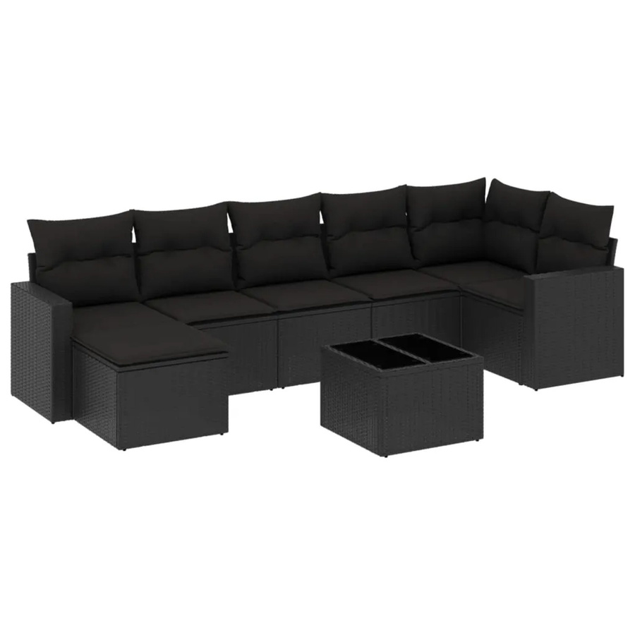 vidaXL 8-tlg Garten-Sofagarnitur aus Poly-Rattan mit Kissen, Schwarz - Bild 2