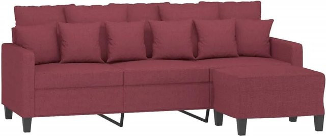 vidaXL 3-Sitzer-Sofa mit passendem Hocker in Weinrot aus Stoff - Bild 1