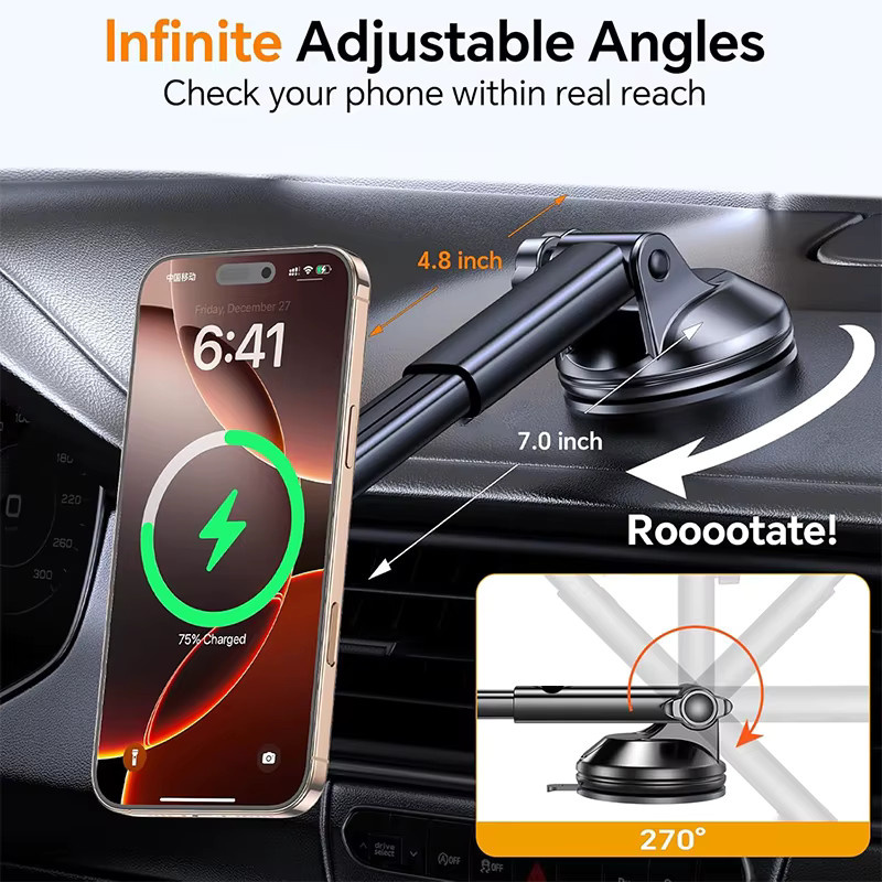 UYUXIO Magnetische Kabellose Auto-Handyhalterung für Armaturenbrett und Windschutzscheibe mit 15W Schnellladefunktion in Schwarz für iPhone 16 15 14 Pro Max 12 - Bild 2