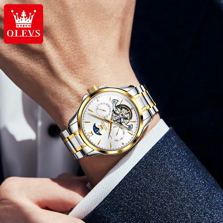 OLEVS Armbanduhr Automatik, Edelstahl, Blau, Herren - Bild 3