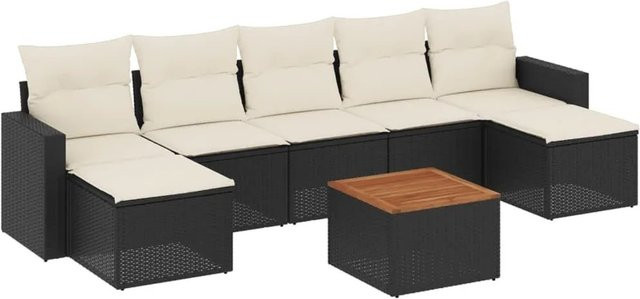 vidaXL 8-teilige Garten-Sofagarnitur aus Polyrattan in Schwarz mit Kissen und Akazienholz - Bild 1