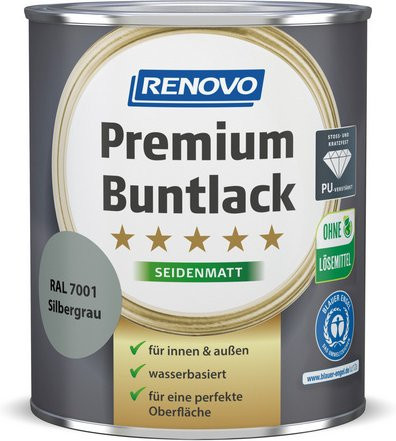 RENOVO Buntlack für Holz in Silber, wasserbasiert, wetterfest und kratzfest, satin-matt, 0,75 l - Bild 1