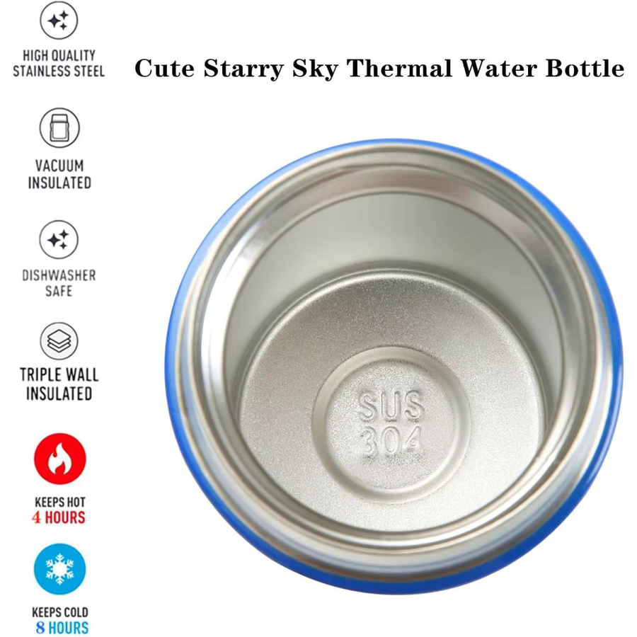 Mini-Thermosflasche aus Edelstahl 304 mit Sternenhimmel-Design in Blau, tragbare Wasserflasche, BPA-frei, Volumen: 13,2 l, Höhe: 6,6 cm - Bild 2