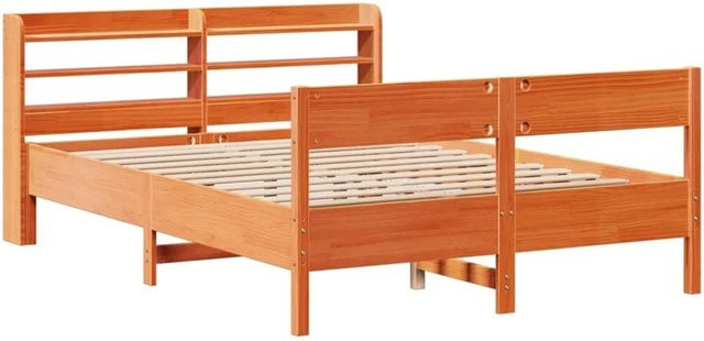 vidaXL Massivholzbett aus Kiefernholz in Braun, rustikales Bett ohne Matratze, B/T/H: 135 x 190 x 82 cm - Bild 1