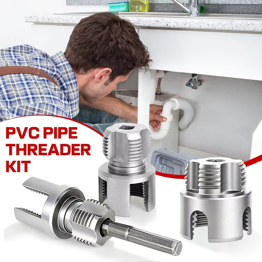 NIUXIANG 4-in-1 Werkzeugset zum Schneiden von Innen- und Außengewinden für PVC-Rohre in 1/2, 3/4 und 1 Zoll, Farbe: Silber - Bild 3