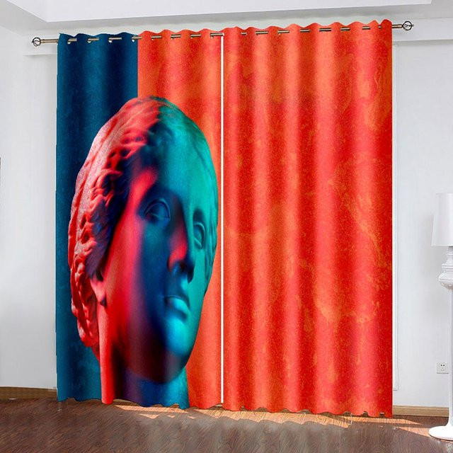 2-teiliger Pop-Art Verdunklungsvorhang mit menschlichem Gesicht für Schlafzimmer, Wohnzimmer und Küche, B: 50 cm, H: 130 cm - Bild 1