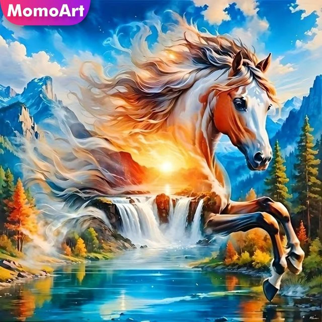 Momoart Diamant Malerei Wasserfall Landschaft, Acryl, DIY Mosaik Pferd - Bild 1