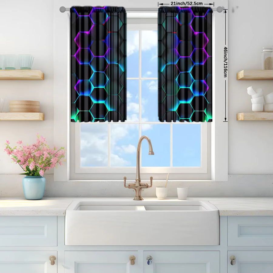 VOZMIO 2er-Set moderne Vorhänge mit sechseckigem Kunstdruck, blickdicht, Fensterbehandlung mit Stangentaschen für Wohnzimmer, Schlafzimmer und Büro - Bild 3