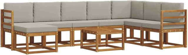 vidaXL Outdoor-Sofagarnitur aus Akazienholz in L-Form mit 9-teiligem Set und Kissen in Grau und Natur - Bild 1