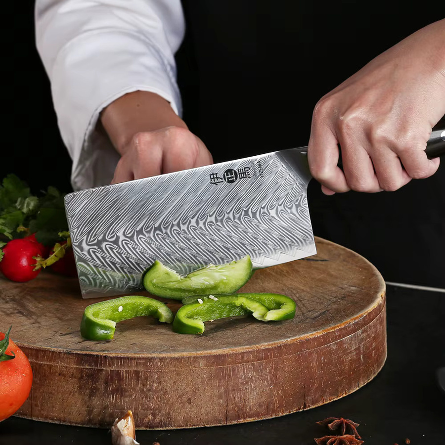 YIZEMA Hackmesser aus 67-lagigem Damaststahl in Silber mit Holzgriff, 17,78 cm Klingenlänge - Bild 3