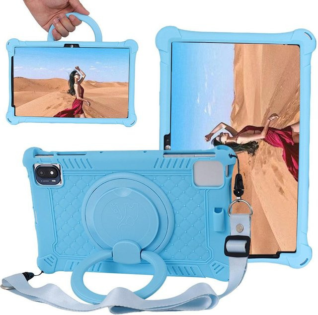 Drehbare Silikonhülle für TCL Tab 10L und Tab 10S in Blau mit Kindersicherem Ständer - Bild 1