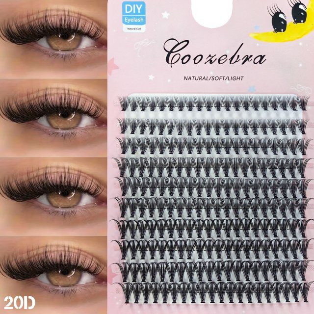 200 Cluster DIY-Wimpern, 9–16 mm, D-Curl, natürlich, Unisex - Bild 1