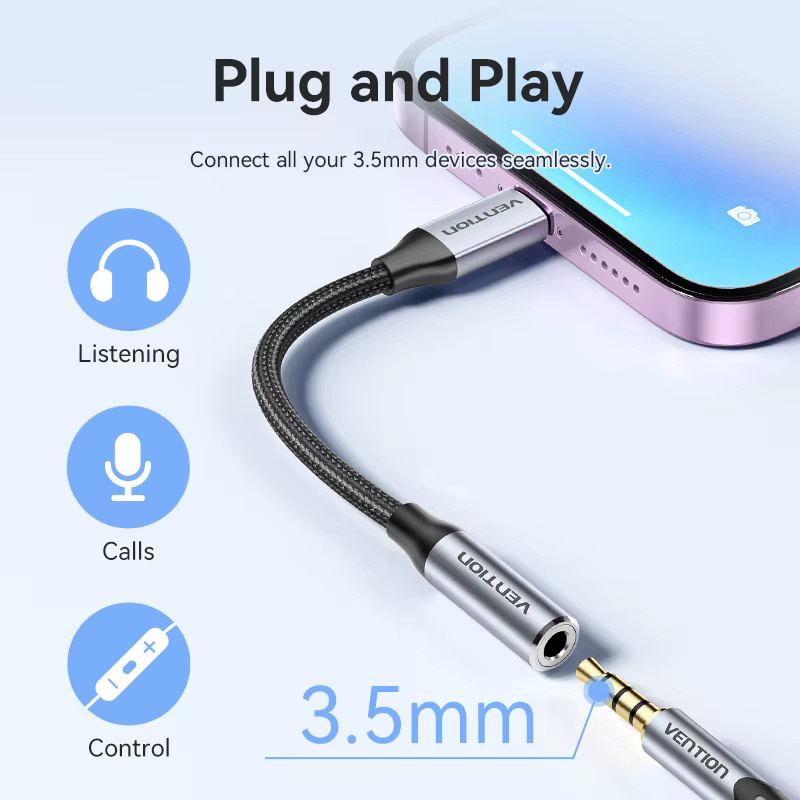 Vention Lightning auf 3,5 mm Klinke Audio-Adapter für iPhone 14 13 12 Pro Max XR - Bild 2